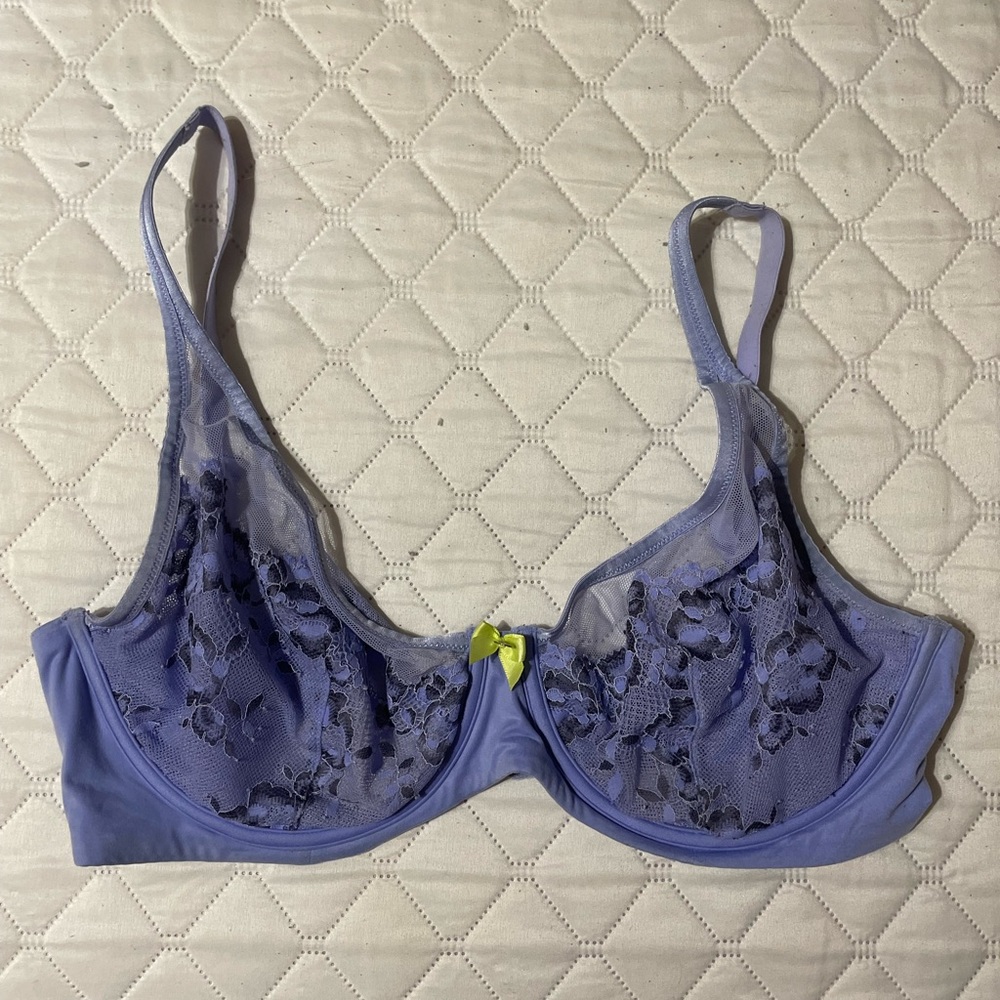 Blue VS bra with green bow. Under wire with no padding. Size 34 DDD